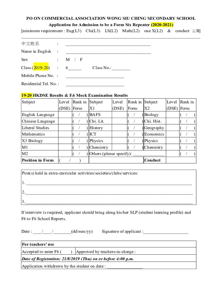 Fillable Online S6 repeaters application form 2020HKDSEupload.pdf Fax