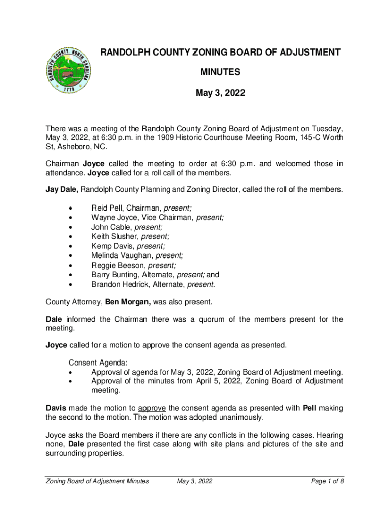 Fillable Online RANDOLPH COUNTY ZONING BOARD OF ADJUSTMENT Fax