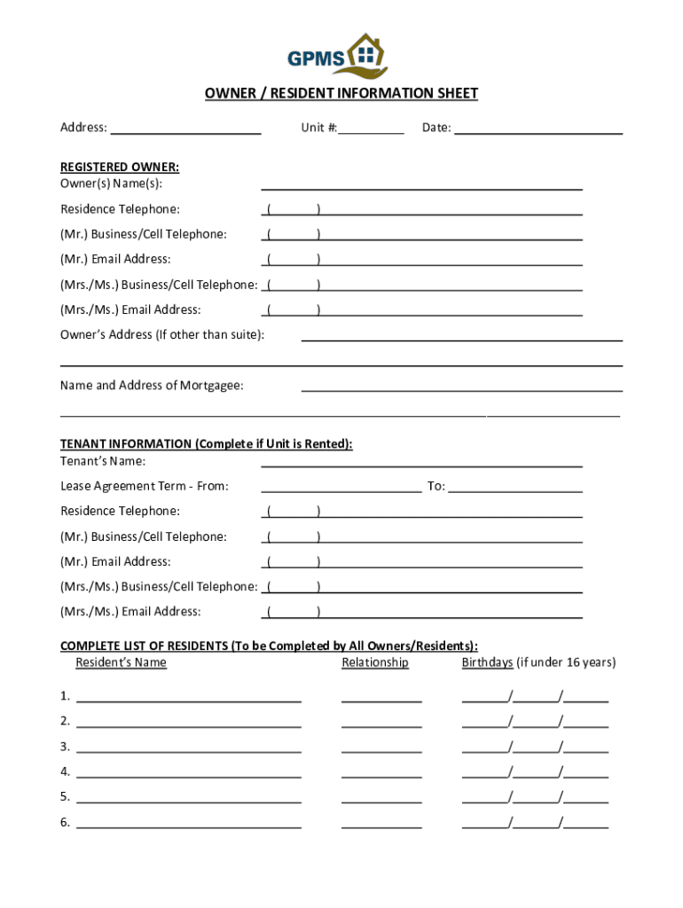 Fillable Online Resident Information Sheet - Building - fillable v2-1 ...
