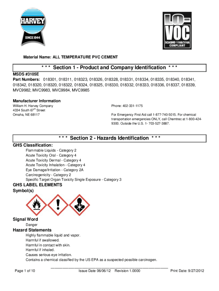 Fillable Online Safety Data Sheet Product name Bostik PVC Pipe Cement