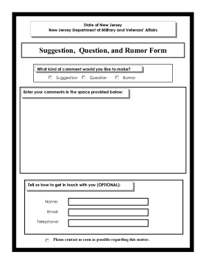 Fillable Online Suggestion, Question, and Rumor Form Fax Email Print - pdfFiller