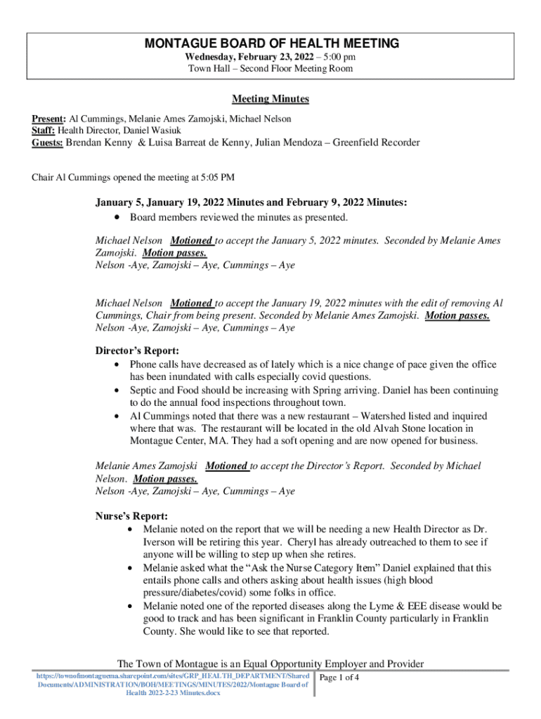 Fillable Online Health Department Town of Montague, MA Fax Email