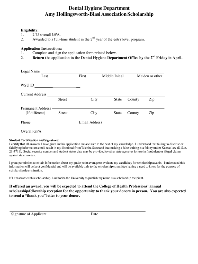 Fillable Online Honours Bachelor of Science (Dental Hygiene