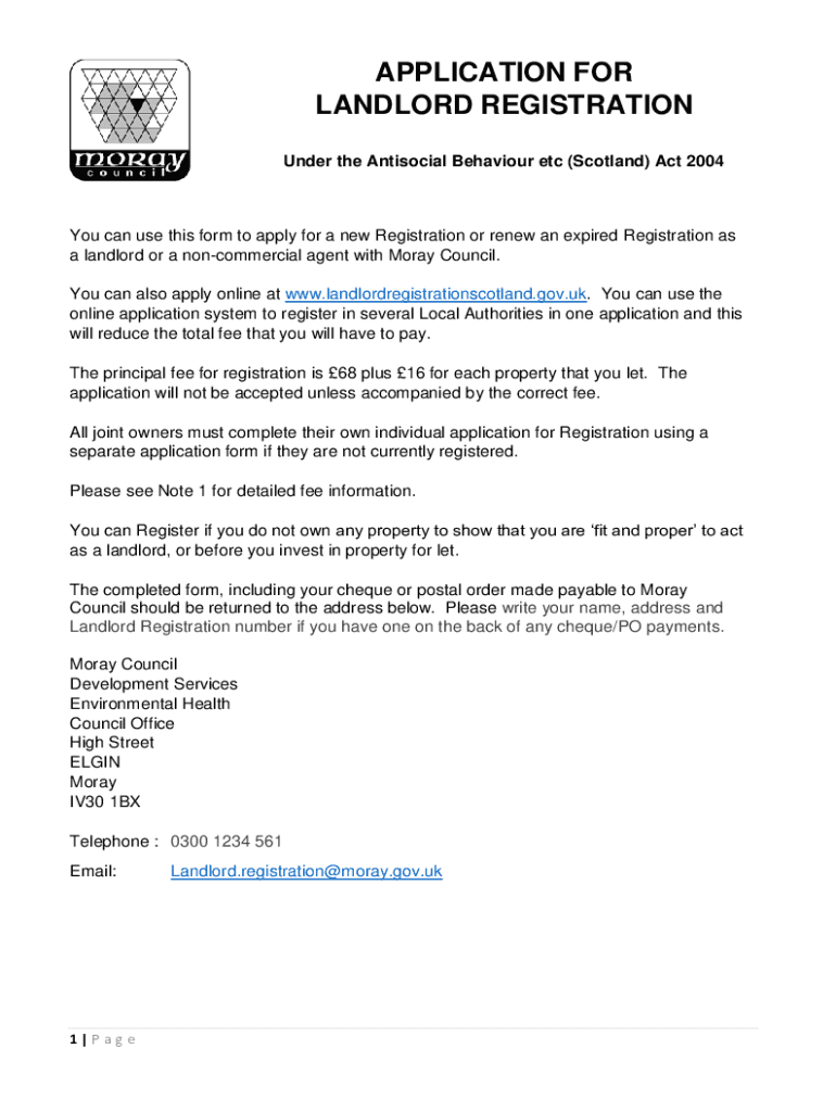 Fillable Online registration of private landlords - application form ...