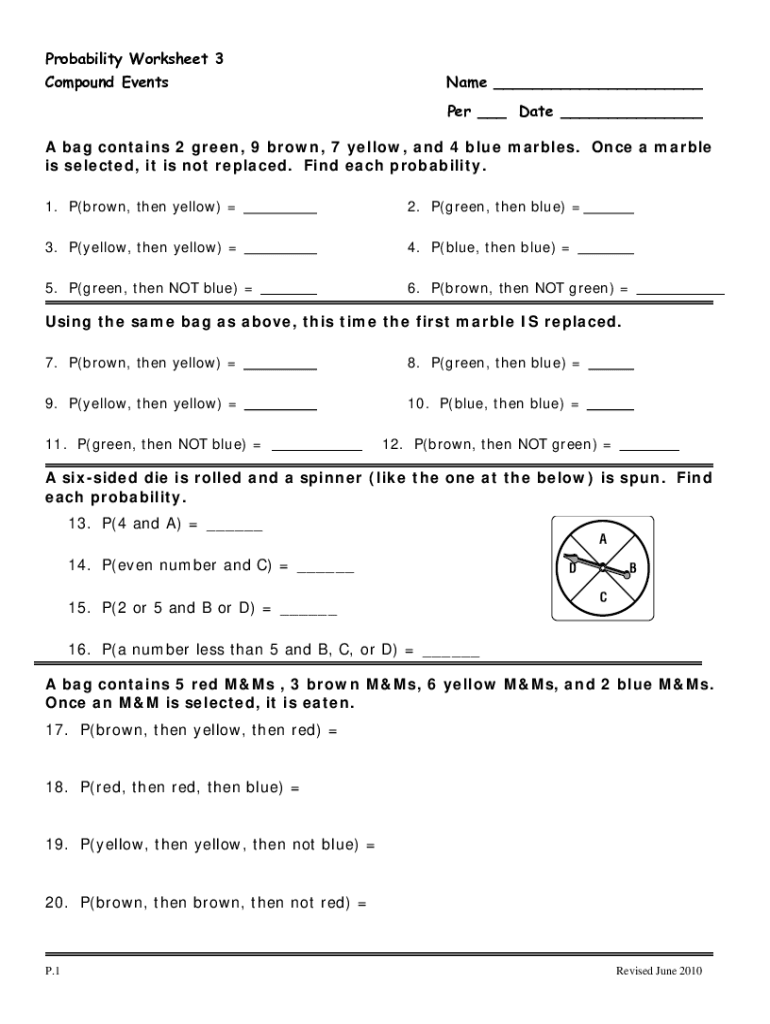 Probability Worksheet 3 Compound Events - Fill Online, Printable ...