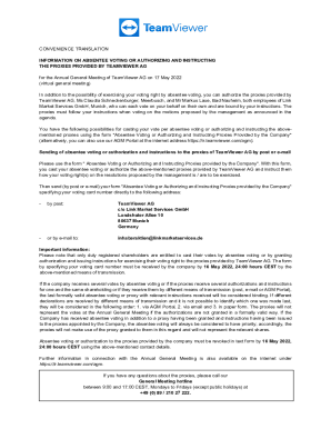INFORMATION ON ABSENTEE VOTING / AUTHORIZATION OF AND INSTRUCTIONS TO ...