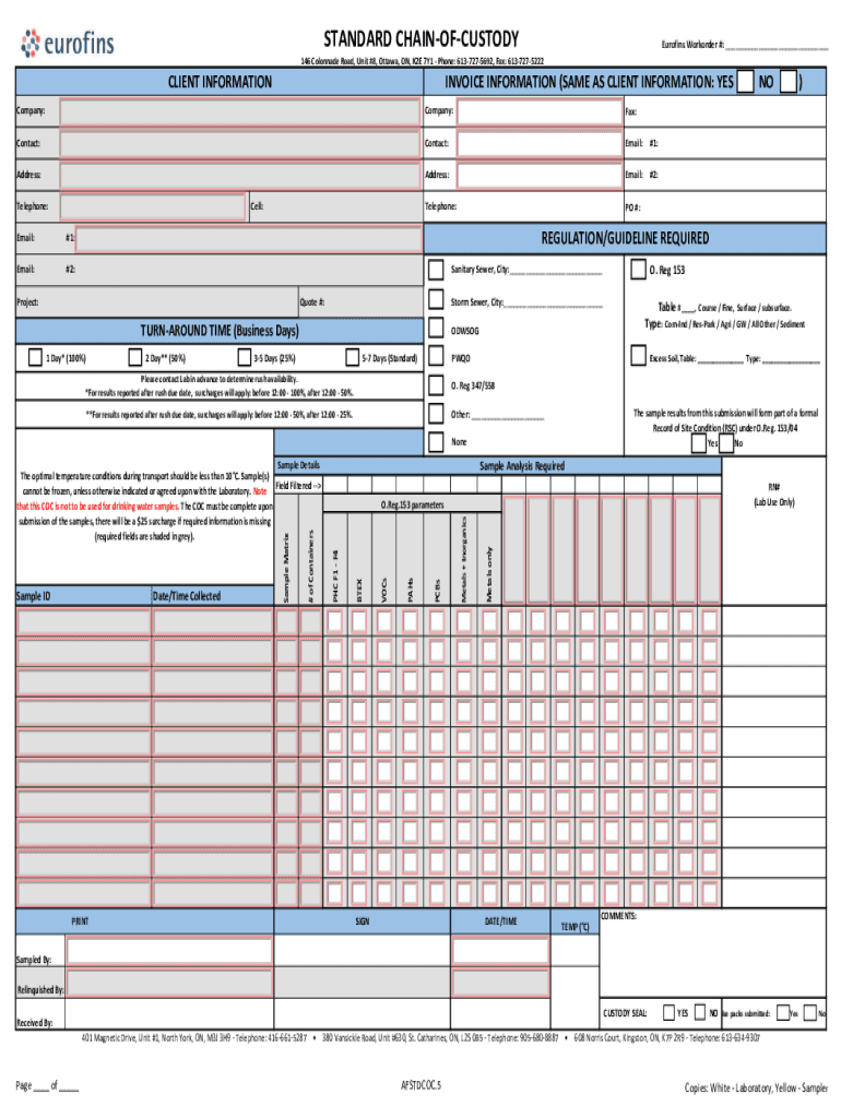 Fillable Online Electronic Chain of Custody (eCOC) form EMLab P&K