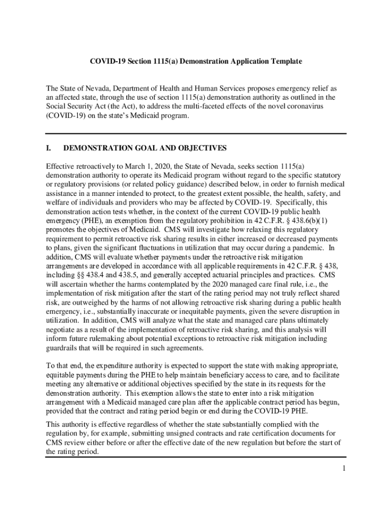 Fillable Online COVID19 Section 1115(a) Demonstration Application