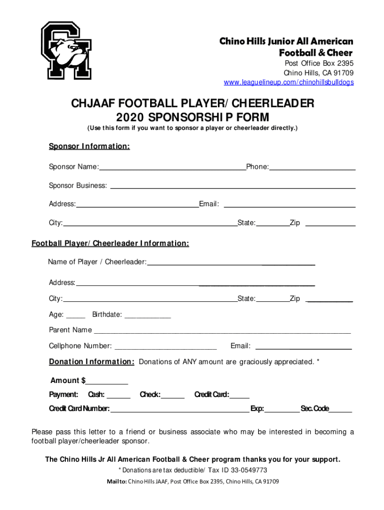 Fillable Online Chino Hills Junior All American Football and CheerHome