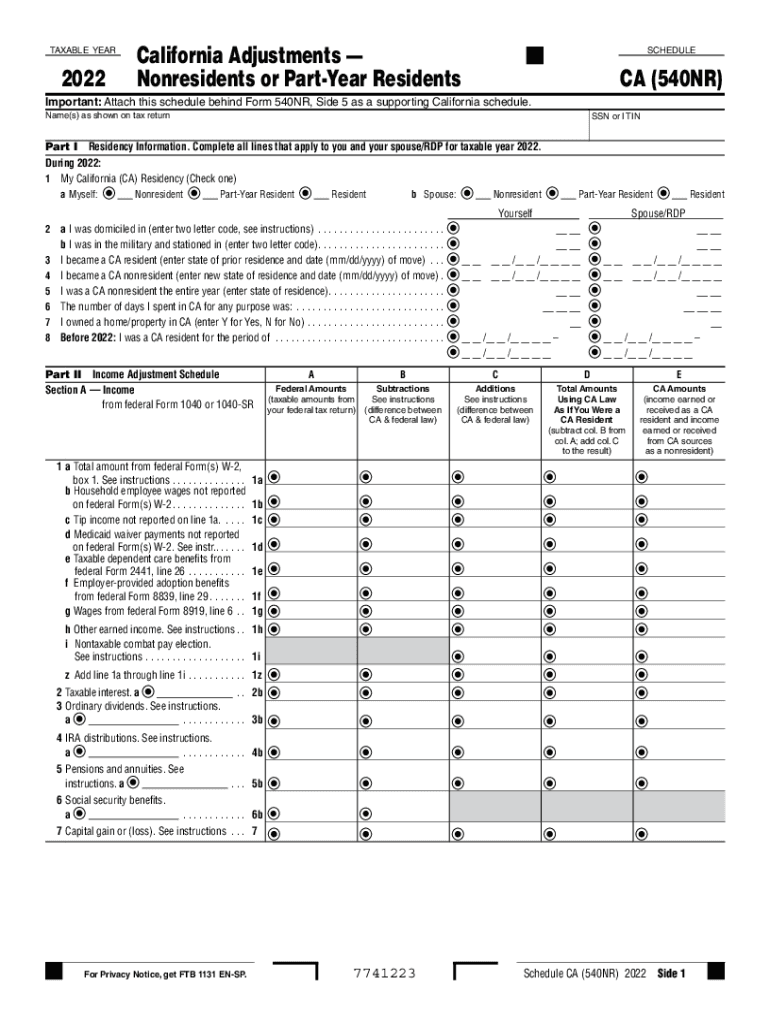 california schedule ca adjustments Preview on Page 1