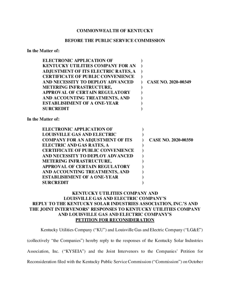 Fillable Online psc ky LGEKU Reply to KYSEIA and JI re Petition for