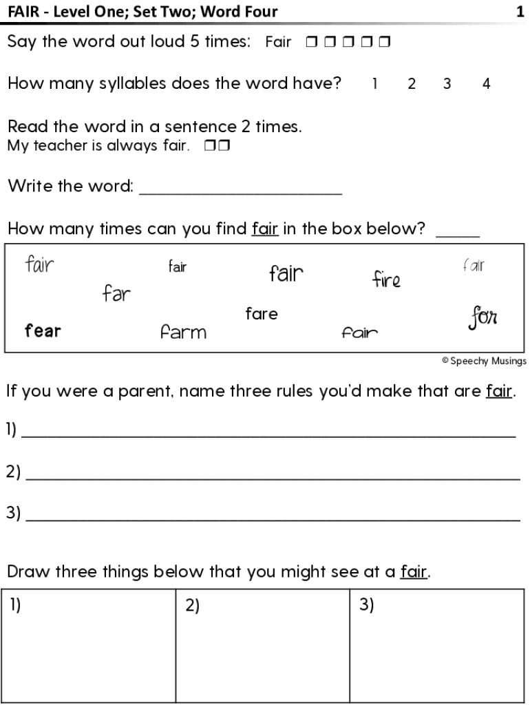 Fillable Online Fair How many syllables does the word have? Fax Email