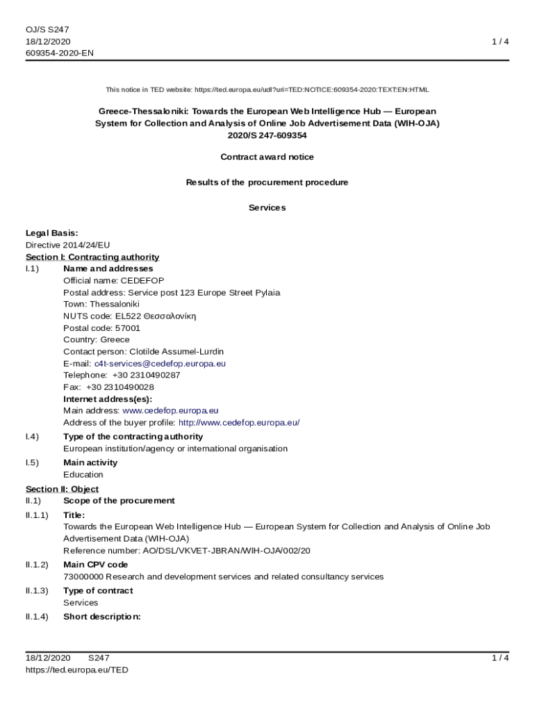 Fillable Online Tenders Electronic Daily TED Public Procurement 