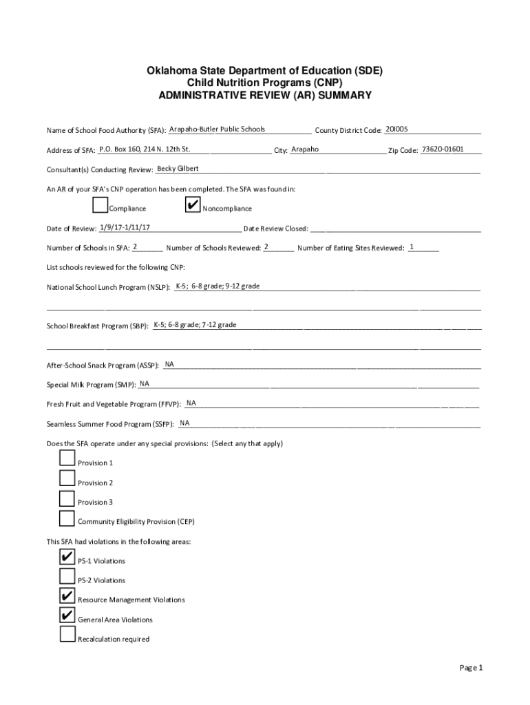 Fillable Online sde ok ARAPAHOBUTLER PS AR SUMMARY.pdf Fax Email Print
