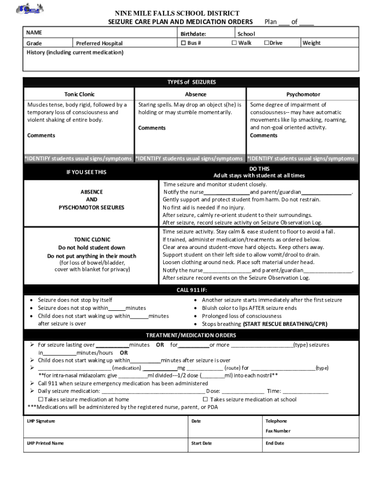 Fillable Online Health Forms Nine Mile Falls School District Fax