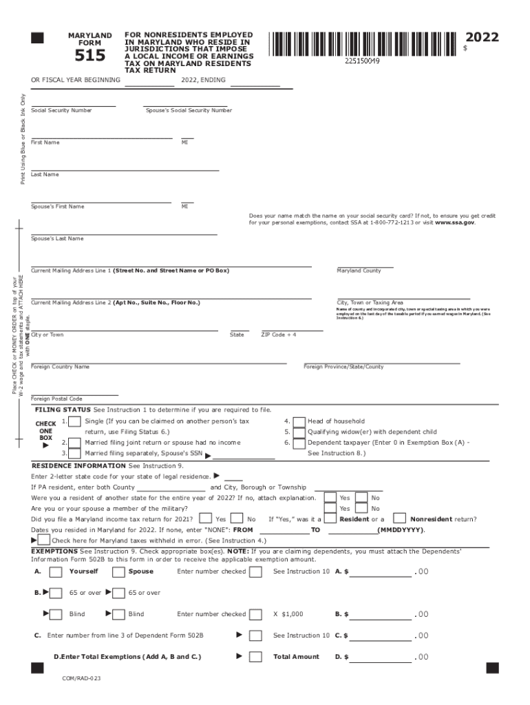 MARYLAND FORM FOR NONRESIDENTS EMPLOYED IN ... Preview on Page 1