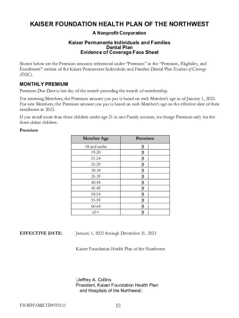 Fillable Online Dental and vision coverage Kaiser Permanente Dental