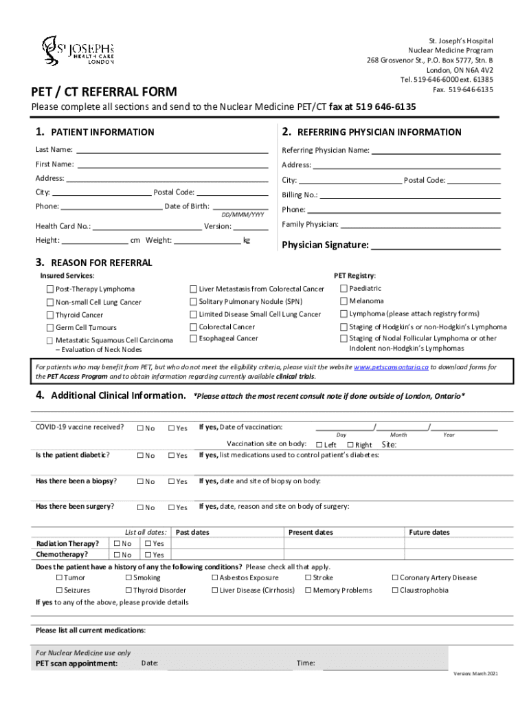 Fillable Online PET / CT Referral Form. Nuclear Medicine Fax Email