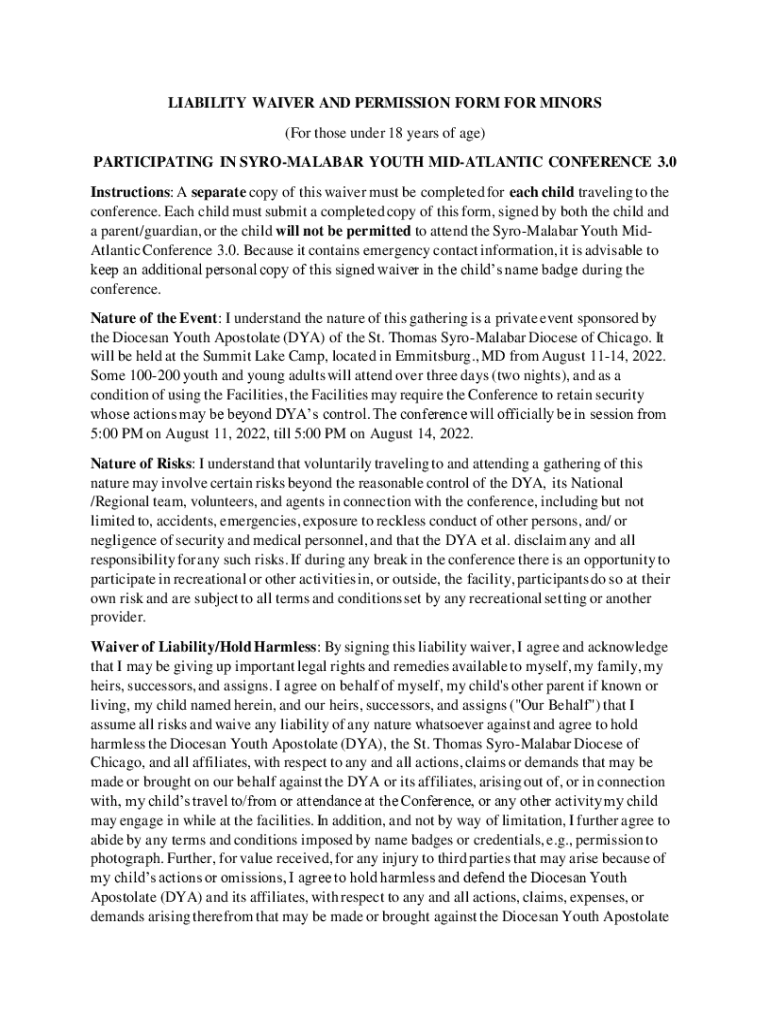 Fillable Online Minors COVID-19 Liability Release Waiver Form Template Fax Email Print - pdfFiller