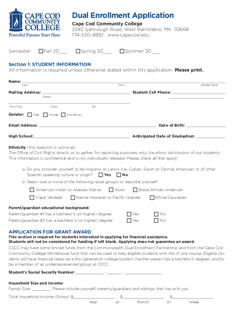 Fillable Online Dual Enrollment Application. Apply to a dual