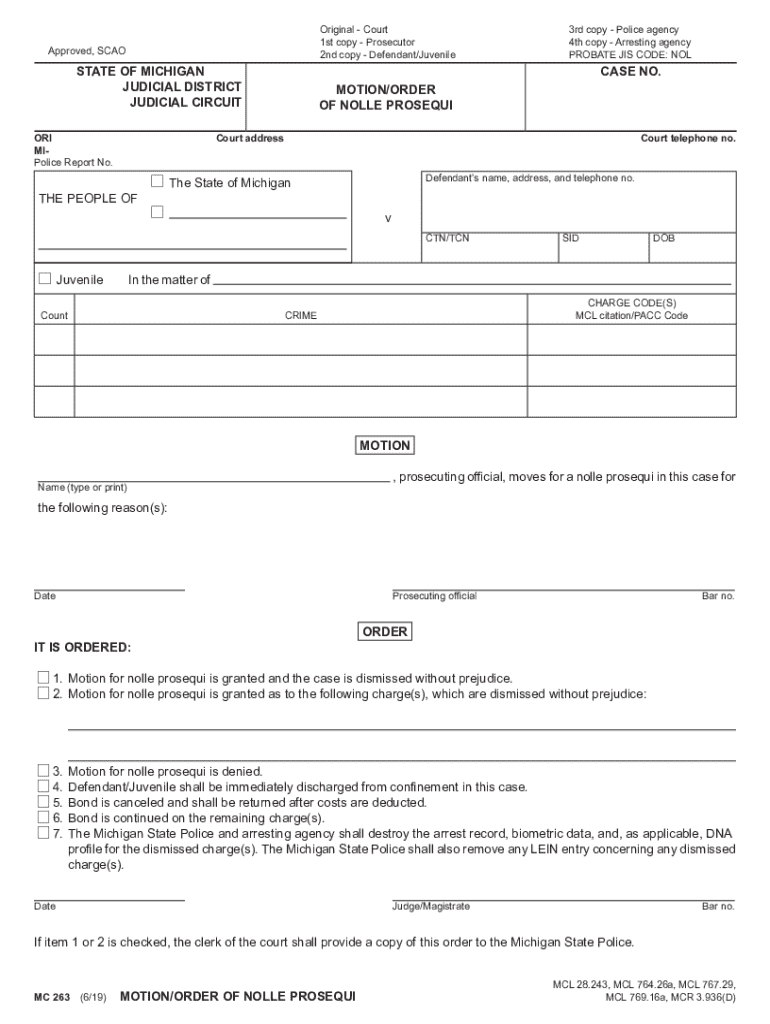 MC 263, Motion Order of Nolle Prosequi Preview on Page 1