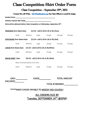 Class Competition Shirt Order Form