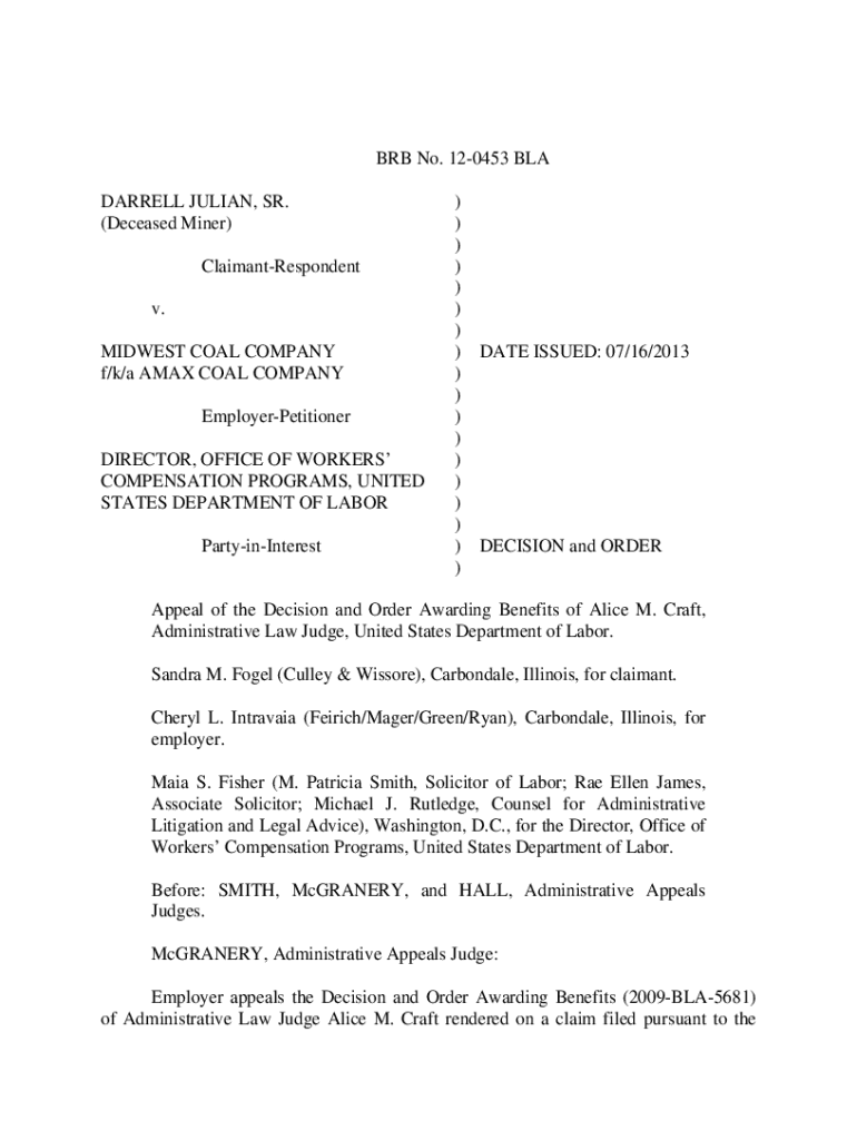 Fillable Online 120453 Darrel Julian, Sr., v. Midwest Coal Company f