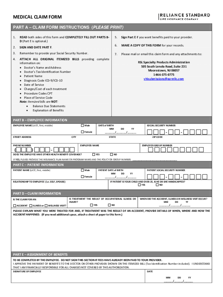 Fillable Online medical/dental claim form part a HelpWithMyPlan Fax