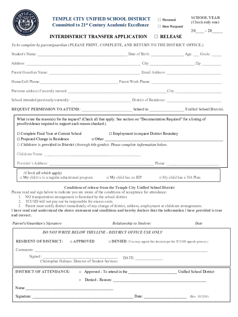 Fillable Online Permits, Allen Bill and Releases Temple City Unified