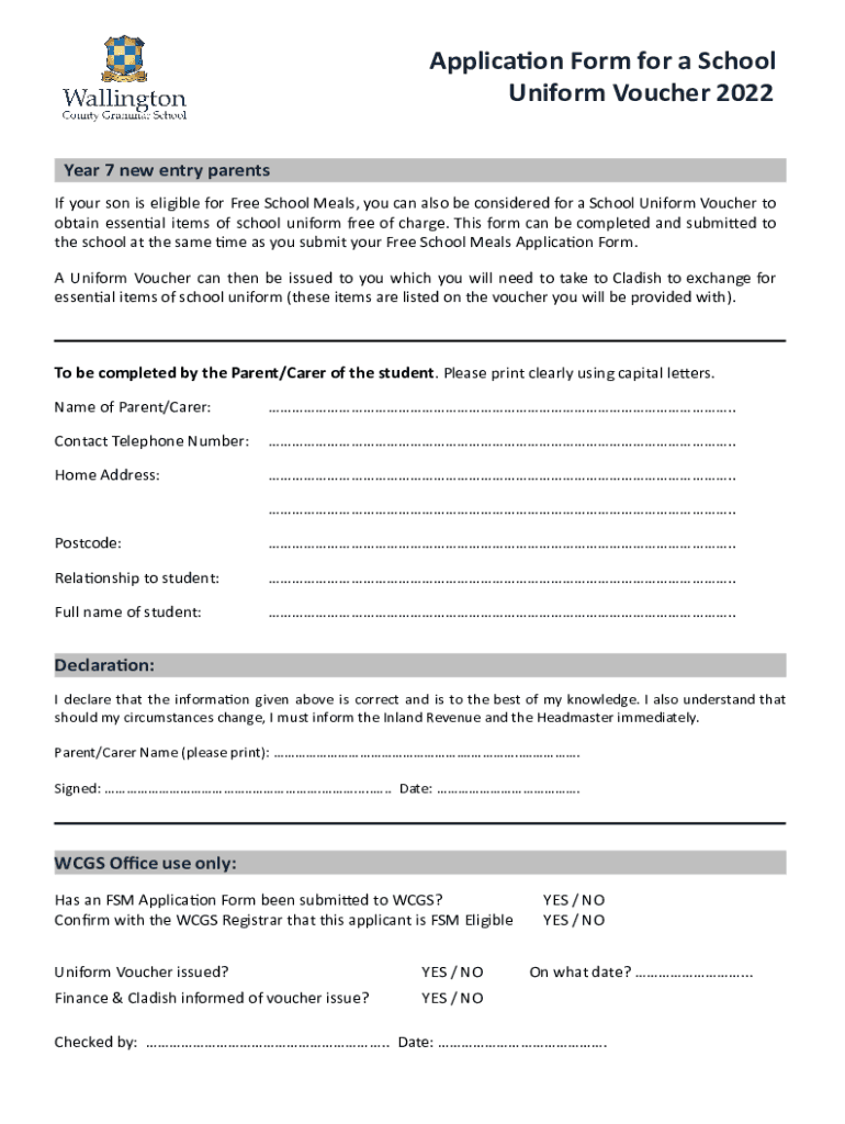 Fillable Online Schooluniform grant How to apply, who is eligible, and Fax Email Print