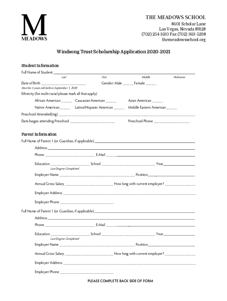 Fillable Online The Meadows School Private School in Las Vegas for