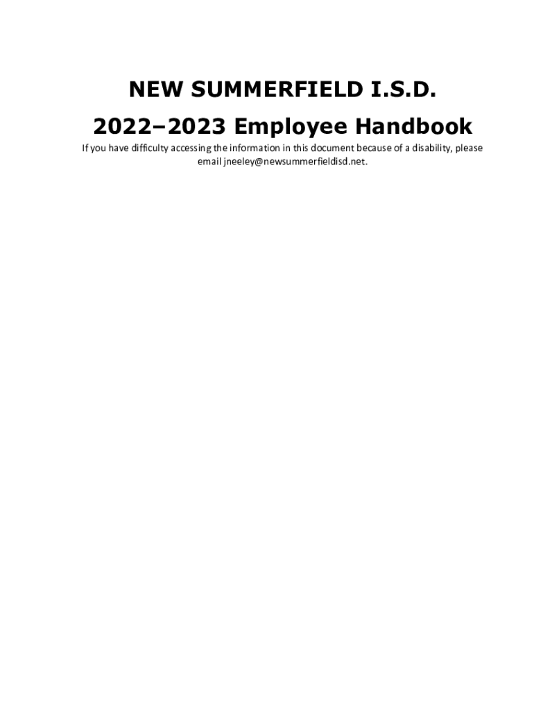 Fillable Online NEW SUMMERFIELD I.S.D. 20222023 Employee Handbook Fax