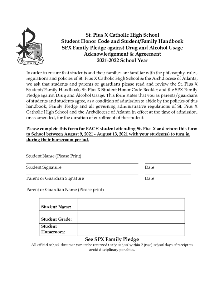 Fillable Online faithfamilyfutures St. Pius X Catholic High School