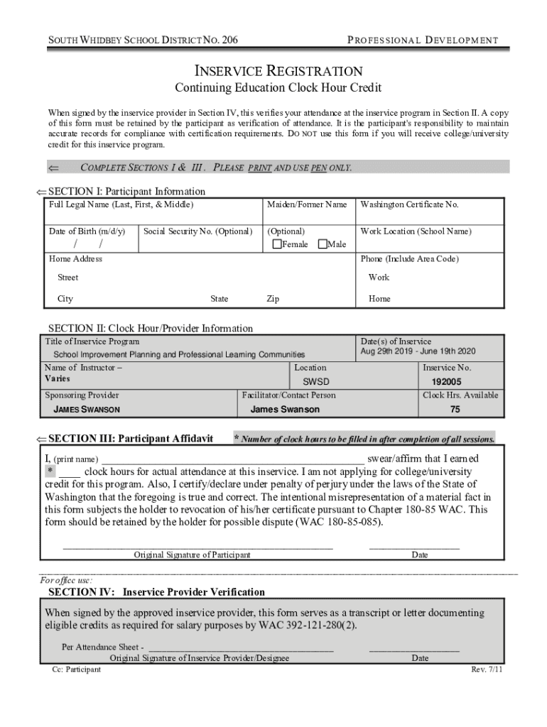 Fillable Online Clock Hours / Graduate Credit for WA K12 Teachers Fax Email Print pdfFiller