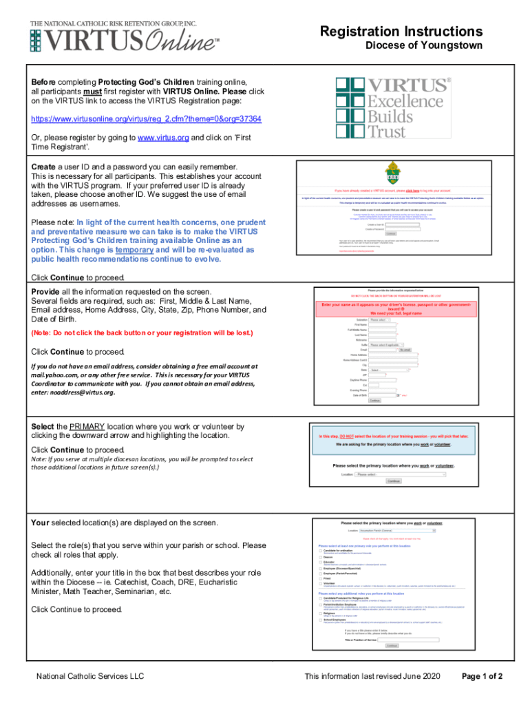 Fillable Online INSTRUCTIONS FOR ONLINE REGISTRATION FOR VIRTUS Fax