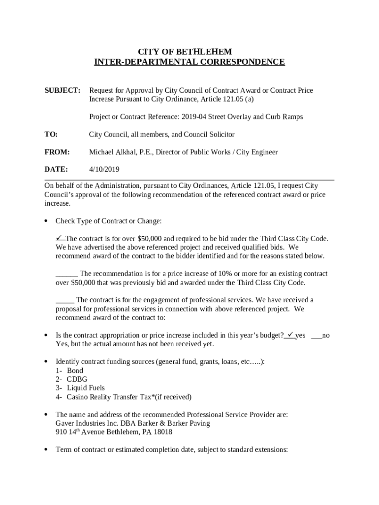 Online Blank City Council Contract Approval City of Doc Template pdfFiller