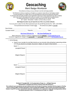Fillable Online Geocaching Merit Badge and Worksheet - Boy Scout Trail