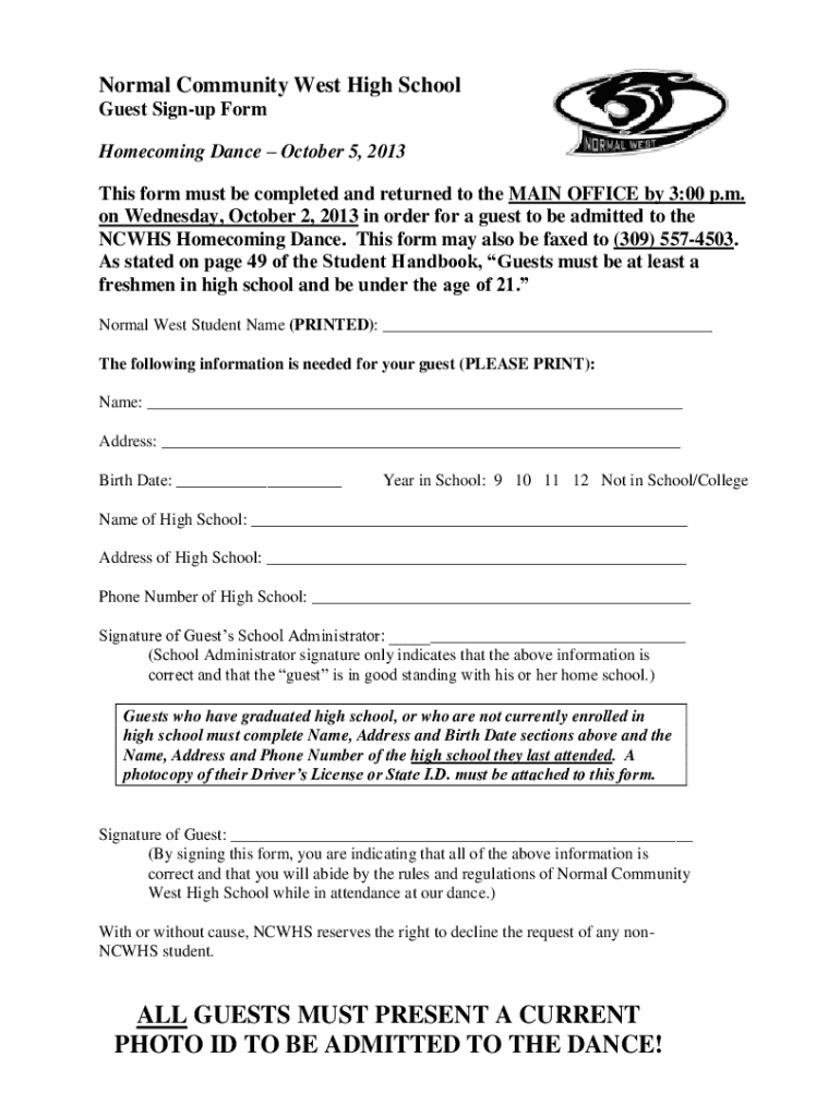 Fillable Online rock canyon high school, homecoming guest approval form ...