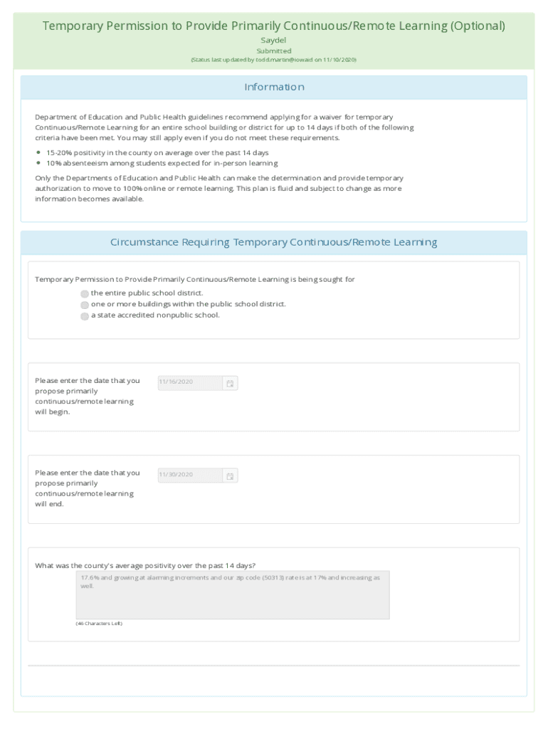 Fillable Online 11-10-20 Saydel Remote Learning Request Fax Email Print ...