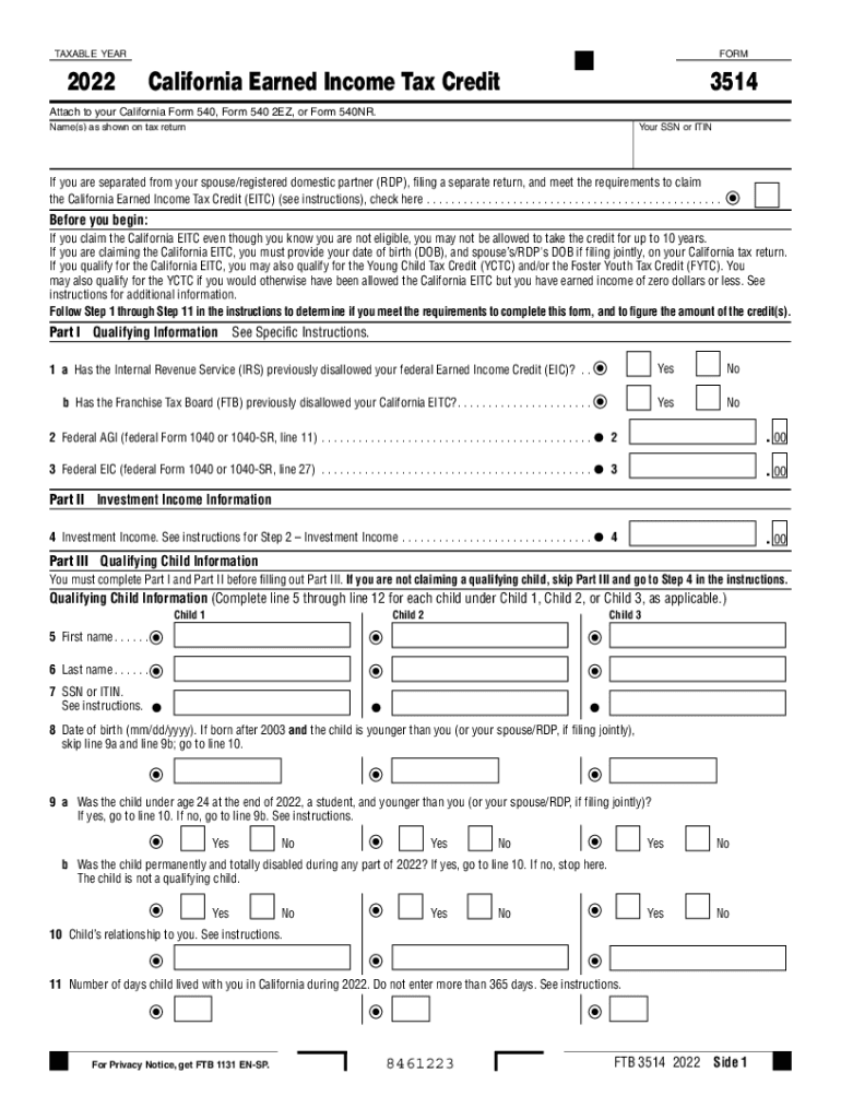 california form ftb 3514 Preview on Page 1