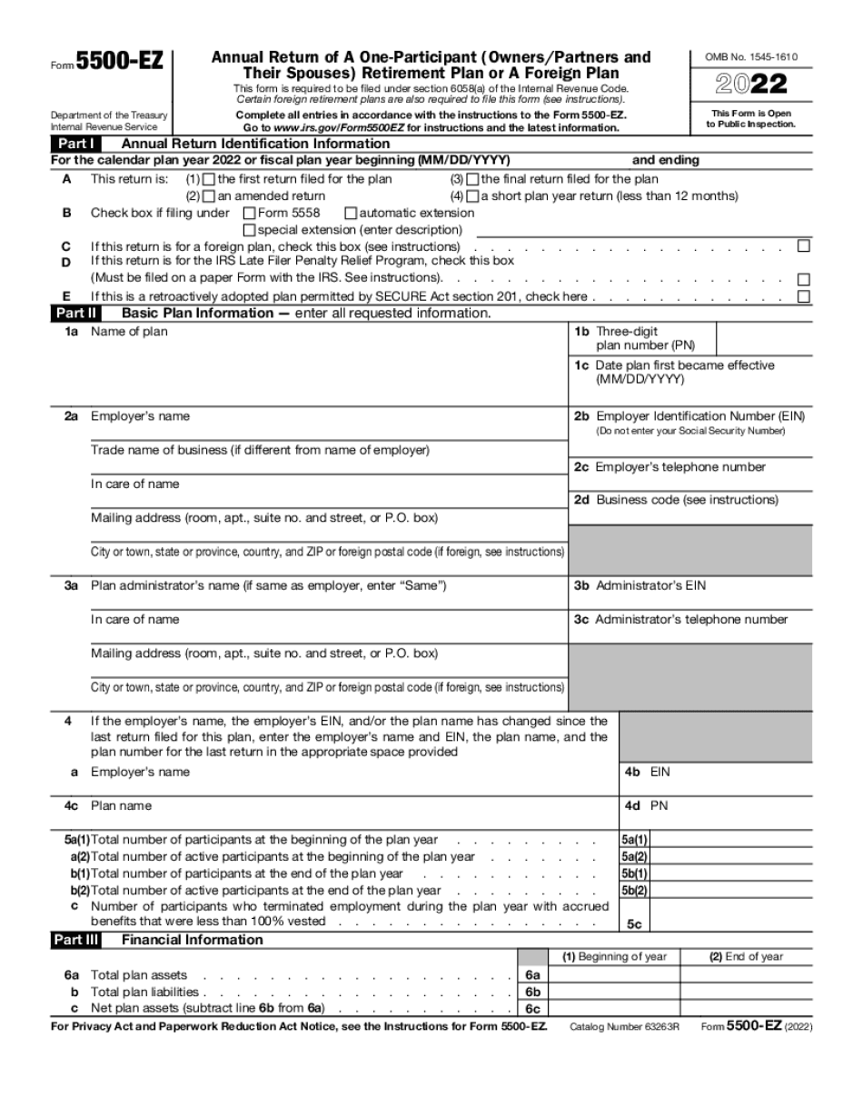 Fill In Form 5500-EZ