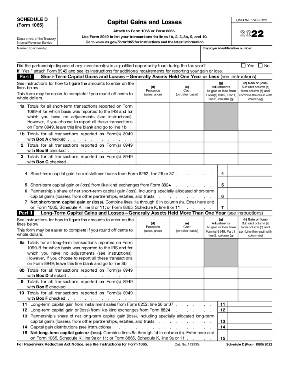 2022 2023 Form 1065 Schedule D Instructions Fill Online Printable 