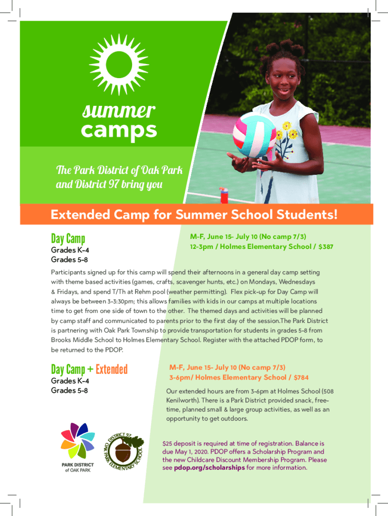 Fillable Online Summer Day Camp and Latchkey City of Oak Park Fax