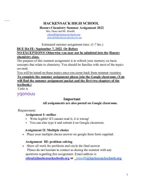 Fillable Online Hackensack High School / Summer Assignments Fax Email