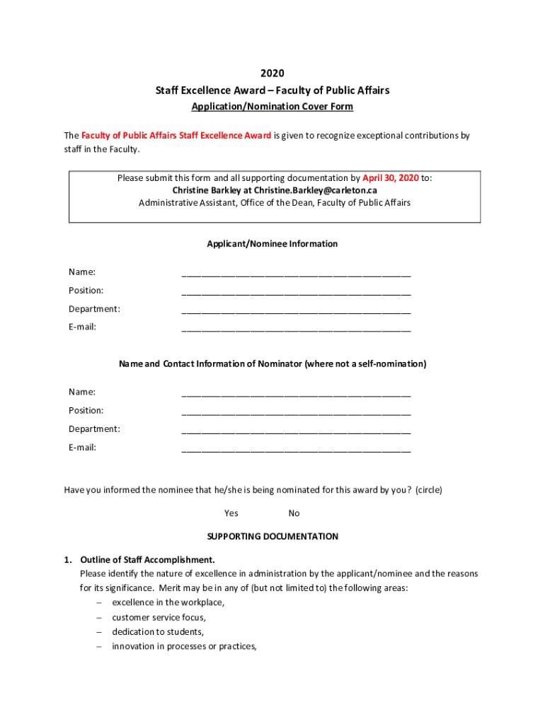 Fillable Online Support Staff Awards of ExcellenceFaculty of Medicine ...