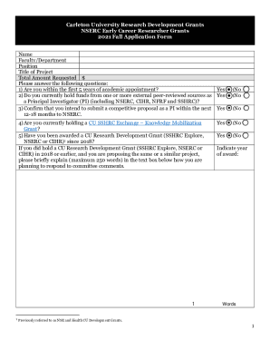 Fillable Online NSERC Early Career Researcher Grants 2021 Fall Application Form Fax Email Print 
