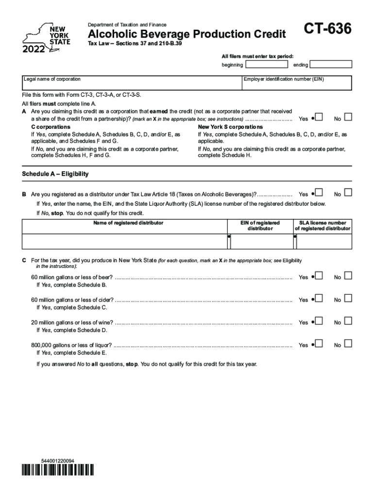 Form CT-636 Alcoholic Beverage Production Credit Tax Year ... Preview on Page 1