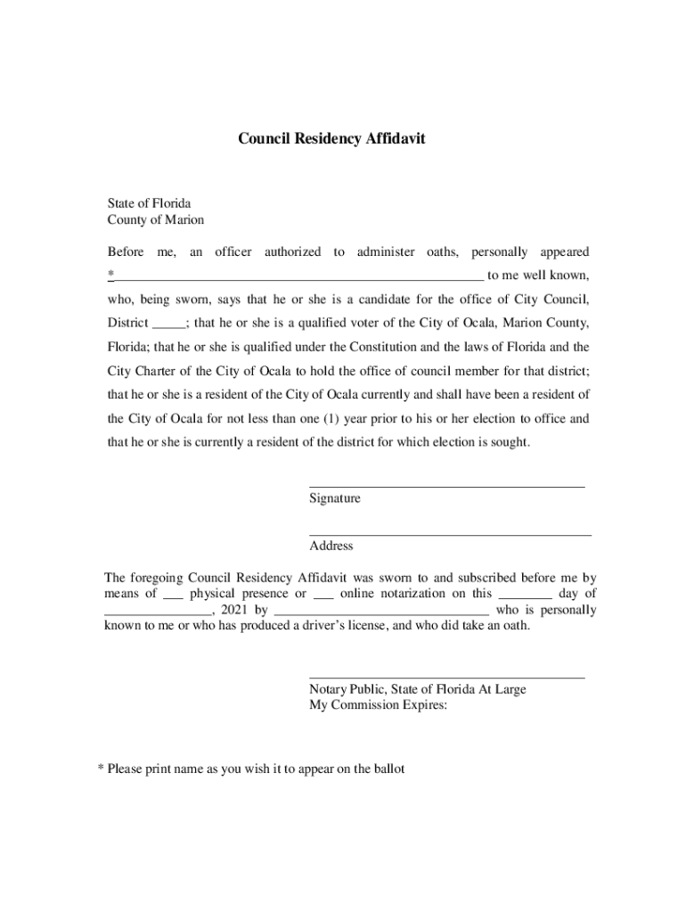 Fillable Online Instructions for Completing the Florida Residency