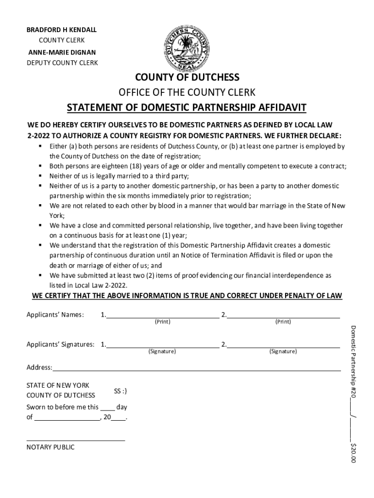 Fillable Online Domestic Partnership Affidavit - Dutchess County ...