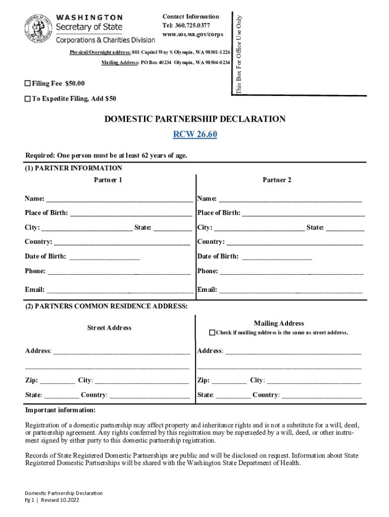 INSTRUCTIONS: DOMESTIC PARTNERSHIP DECLARATION RCW Preview on Page 1